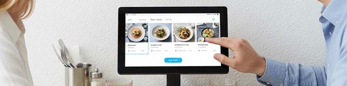 Touch display solution applied in a restaurant setting, showing streamlined order processing